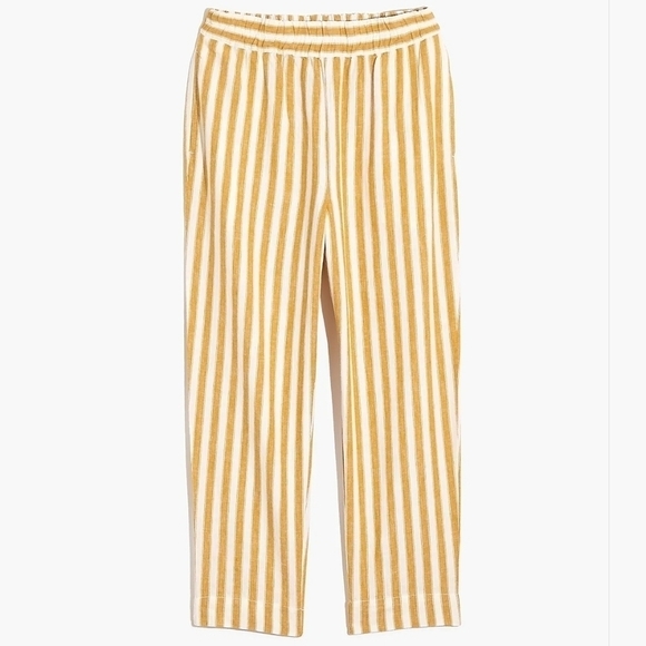 Madewell Tapered Huston Pull On Linen Crop Pants in Golden Plume Stripe Sz Small - Picture 5 of 14